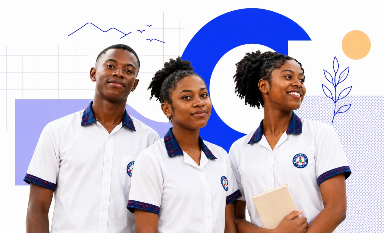 Trois élèves du Collège Moderne Frère Brutus en uniforme