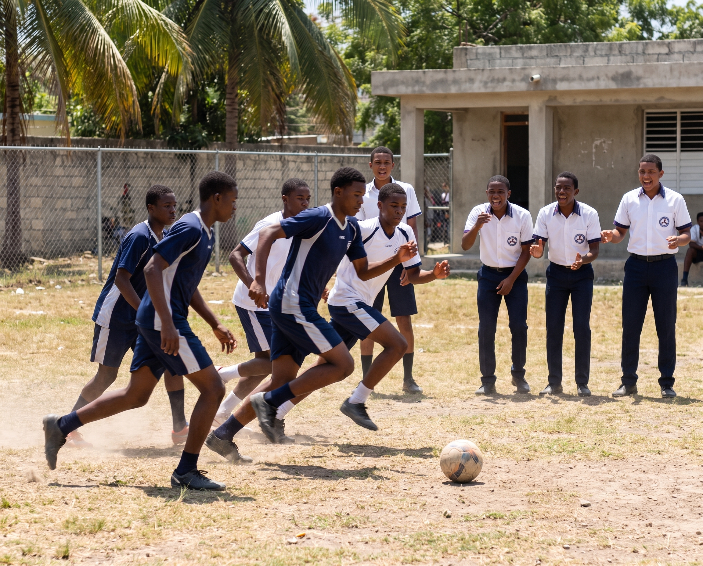 Élèves du CMFB rassemblés dans la cour de l’école